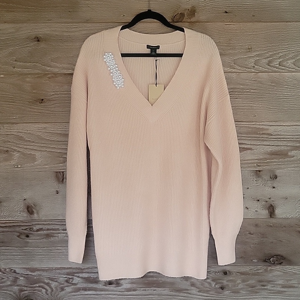 Halogen Size Medium Peach Tunic Sweater with Pearl Accent NWT